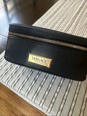Versace Black Cosmetic Makeup Bag with Gold Plate
